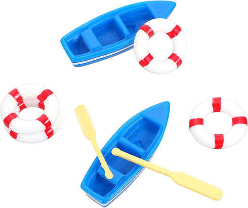 2 Sets Kisangel Miniature Nautical Ornaments DIY Kit Including Life Buoy and Boat for Aquarium Decoration and Fairy