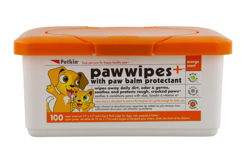 Paw Wipes Plus, 100 Orange Scented Wipes - Absorbent Pet Wipes for Dogs, Cats, Puppies & Kittens, Easy to Use