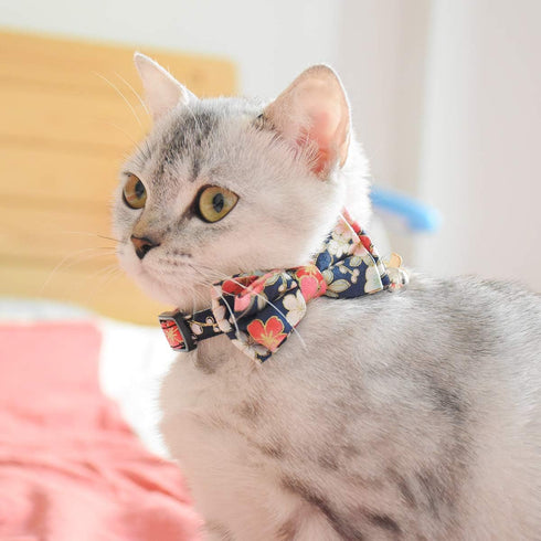 Bowtie Cat Collars Breakaway with Bell - Adjustable Cute Kitty Collars for Cats and Puppies 7.5-11in