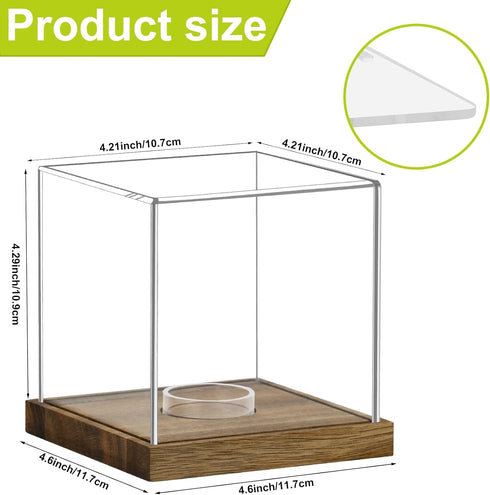Clear Acrylic Softball Display Case with Wood Base, Memorabilia Stand Cube Holder, Dust Protection Transparent Storage