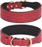 PU Leather Dog Collar with Embossed Print, Adjustable Vintage Fashion for Large, Medium & Small Dogs (M, Red)