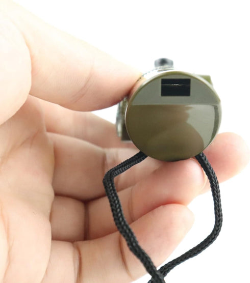 Multifunctional 7 in 1 Camping Hiking Outdoor Whistle with Compasses, Magnifier, LED Flashlight, Thermometer