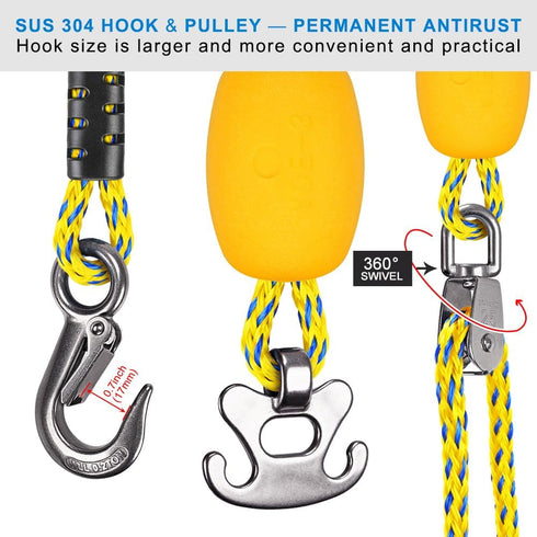 SELEWARE Heavy Duty Boat Tow Harness for Tubing, Boat Tow Rope with Stainless Steel Quick Connector, Heavy Duty Self