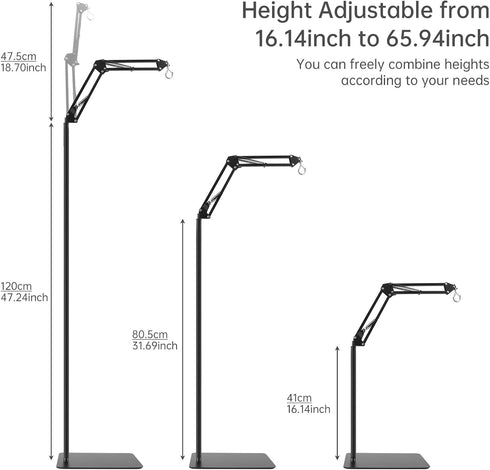 RTNLIT (15.7inch 65.9inch) 360 Reptile Lamp Stand Reptile Heat Light Stand to with Adjustable Swing Arm, Metal Bracket