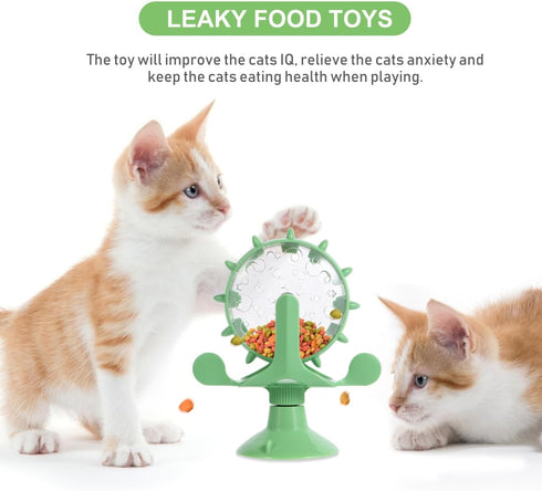 Ipetboom 2Pcs 360 Interactive Pet Windmill Toy Treat Dispenser Slow Food Puzzle for Cats and Dogs Degree Rotating Iq