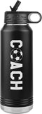 Soccer Coach Water Bottle - 32oz Insulated Stainless Steel with Flip Top and Straw - Black Gift