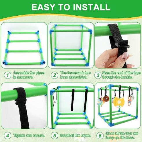 Mellisore 8 4 Puppies(Green,Size:19.7inch) Puppy Play Gym with Hanging Interactive Toys & Suction Cups, Adjustable PVC