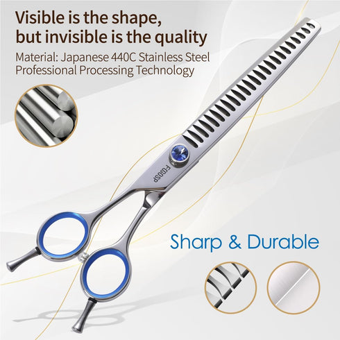 Left Handed Chunkers Dog Grooming Scissors 7.5'' Professional Thinning Shears, Japan 440C, 70% Thinning Rate