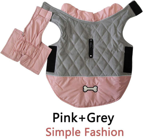 Waterproof Reversible Dog Coats for Small Dogs, Warm Puppy Jacket for Cold Winter, Pink and Grey
