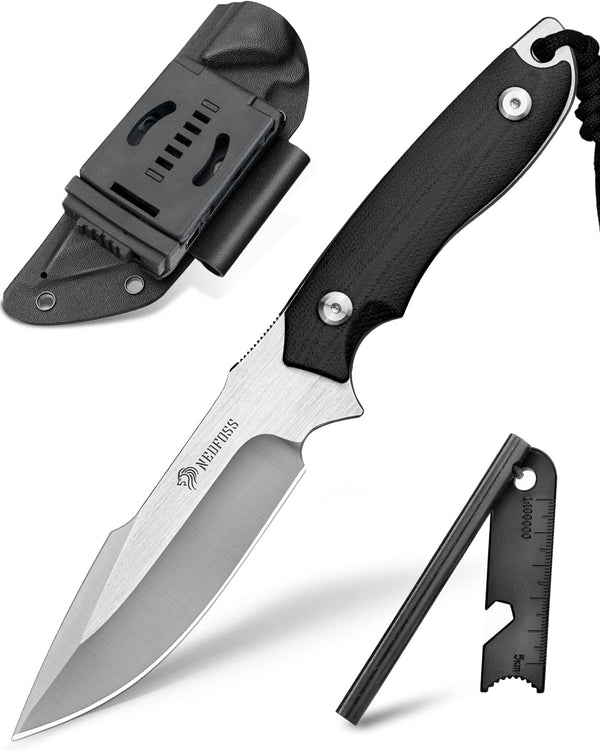 NedFoss Survival Knife with Fire Starter, Kydex Sheath, 9.25" Full Tang Camping Knife for Outdoor Hunting Fishing