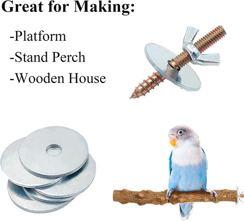 Bird Cage Screws, 20 Washers, 10 Screws, 10 Wing Nuts, Drill Tool Hardware for Bird Playground Perch