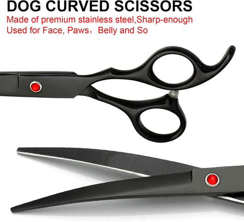 FAIGEO Set 5 in1) Professional Dog Grooming Scissors Stainless Steel Dog Grooming Kit - Thinning, Curved Scissors