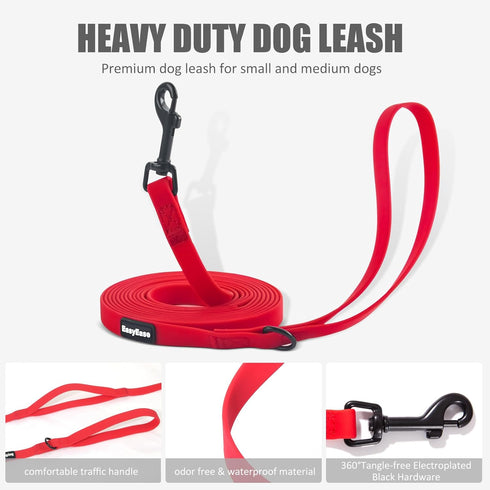 Small Dog Leash with Electroplated Black Hardware, Lightweight, Traffic Handle, 6FT Waterproof Red Dog Leash