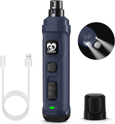 Casfuy Dog Nail Grinder with 2 LED Light - New Version 2-Speed Powerful Electric Pet Nail Trimmer, Professional Quiet