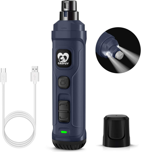 Casfuy Dog Nail Grinder with 2 LED Light - New Version 2-Speed Powerful Electric Pet Nail Trimmer, Professional Quiet