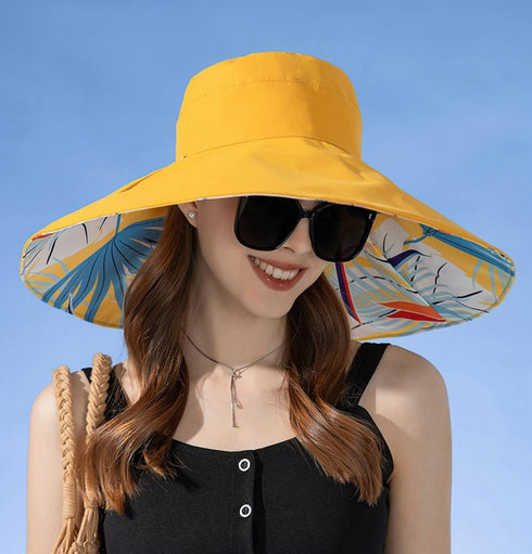 Super Wide Brim Packable Sun Hat for Women, Reversible Double-Sided UV Protection Beach Bucket Cap