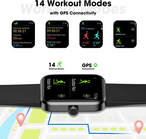 Fitness Tracker Watch, Step Tracker with Heart Rate, Blood Oxygen Monitor, 5ATM Waterproof for Sports