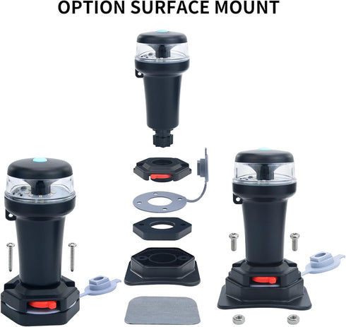Kayak Battery Portable Navigation LED Lights with Multi-Adaptors, 3AA Battery Surface Mount Adhesive Base