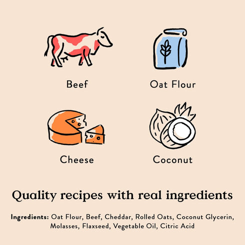 Bocce's Bakery Oven Baked Say Moo Treats for Dogs - Wheat-Free Everyday Dog Treats, Beef & Cheddar Recipe, 6 oz