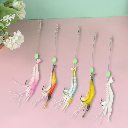 5pcs 9cm 6g MAGICLULU Soft Plastic Fishing Lures with Hooks Artificial Shrimp Baits Glow-in-The-Dark Realistic Soft