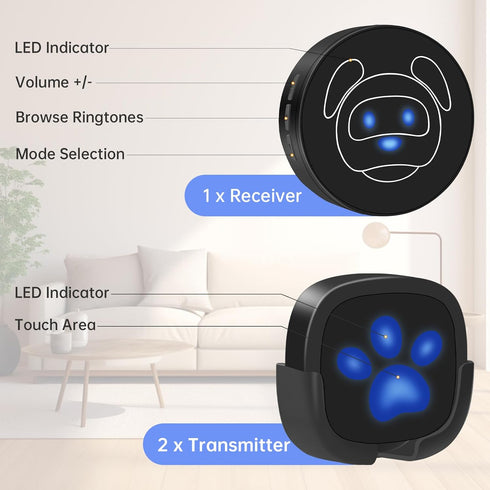 IP65 55 1000 Dog Door Bell for Potty Training, Wireless Dog Doorbell Ring to Go Outside, Waterproof Touch Buttons
