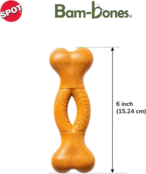 SPOT Bam-Bones Curved Bone, Strong Bamboo Fiber Chew Toy for Light to Moderate Chewers, 6in Peanut Butter Flavor