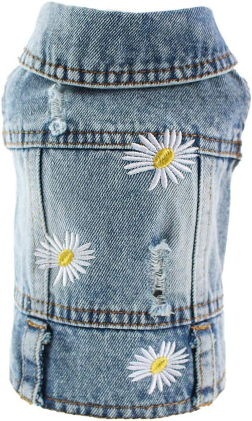 Pet Clothes Denim Dog Costume Summer Cowboy Vest Daisy Shirt Jeans Jacket Puppy Clothing for Chihuahua Yorkies XXL
