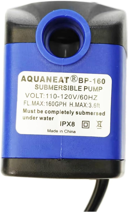 AQUANEAT 160 GPH Submersible Fountain Pump with 3.3 ft Tubing for Aquarium, Water Table, Waterfall, Hydroponics