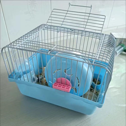 Pet Hamster Cage with Running Wheel, Water Bottle, Food Basin, Portable Carrier House Mice Home Habitat for Going Out,