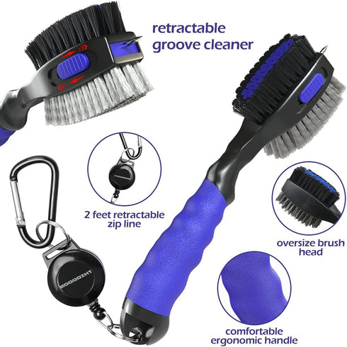 THIODOON 2 Pack Golf Club Brushes and Groove Cleaner with Magnetic Keychain and Oversized Brush Head