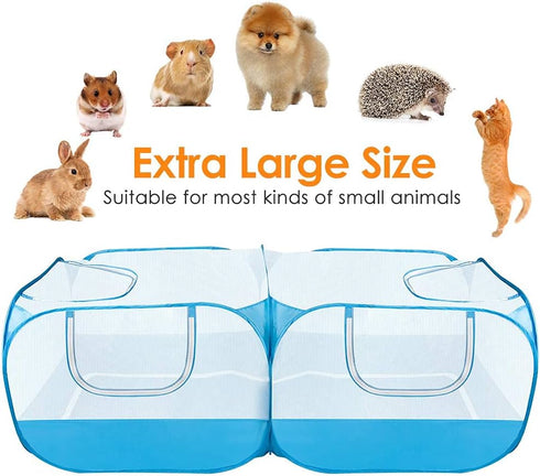 4 Lukovee Small Animals Playpen, Chicken Pen with Escape-Proof Detachable Bottom & Zipper Doors, Breathable Foldable
