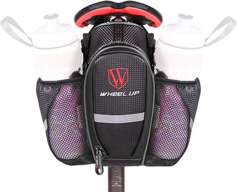 Waterproof Rear Under Seat Bike Saddle Bag, Double Bottle Pouch Bicycle Tail Pocket with Reflective Strip for MTB