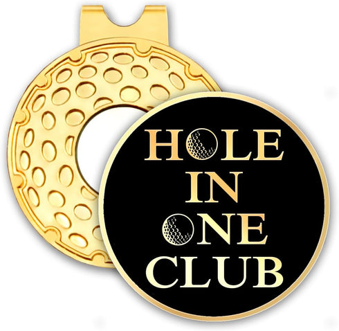 Hole in One Club Black Gold Golf Ball Marker with Hat Clip, Funny Golf Accessories for Men, Women, Gifts