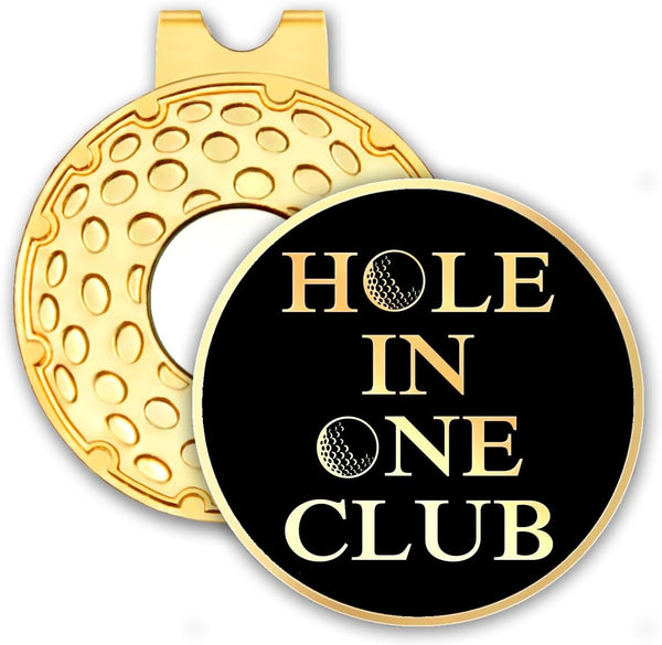 Hole in One Club Black Gold Golf Ball Marker with Hat Clip, Funny Golf Accessories for Men, Women, Gifts