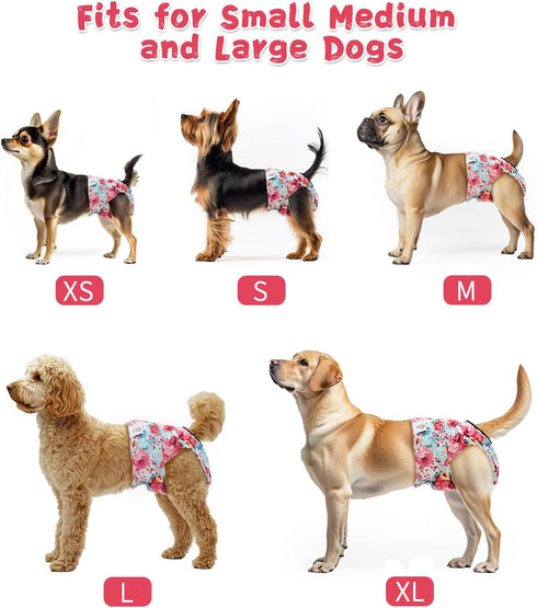4 Pack FMG03S CuteBone Washable Female Dog Diapers Reusable Doggie Heat Diapers for Period