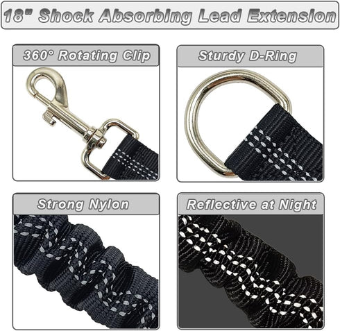 Short Dog Leash Extender, 18 in Bungee Shock Absorbing Nylon Leash for Medium Large Dogs Walking Training