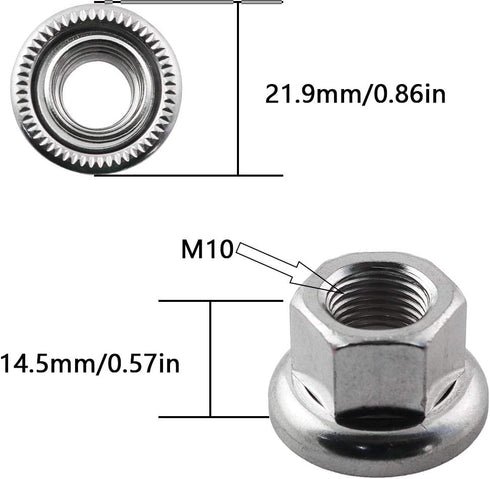 ZRM&E 4pcs M10 Bicycle Wheel Axle Nuts, 10mm Rear Wheel Screw, Nonslip Shaft for Mountain Bike and Road Vehicle