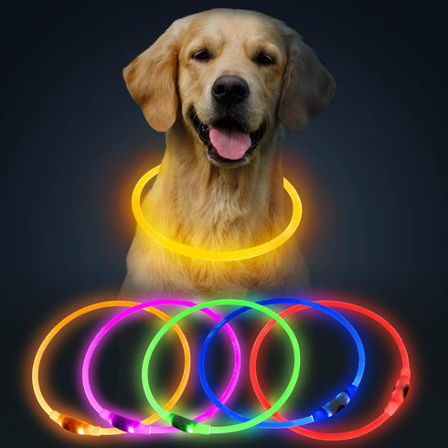 Flashseen LED Dog Collar - USB Rechargeable Glowing Lighted Collar, Water-Resistant TPU Safety Lights for Dogs