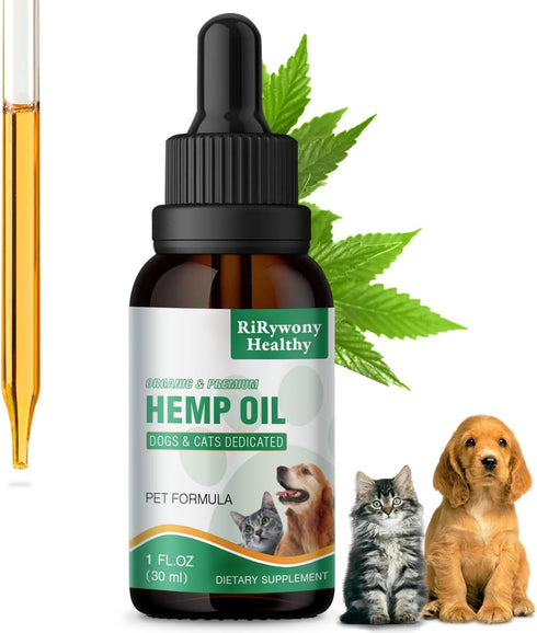 Hemp Oil for Dogs Cats, Pure Drops for Pain Anxiety Relief, Joint Support, Skin Health, Omega 3-6-9 Fatty Acids