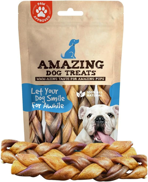 Amazing Dog Treats - 6 Inch Braided Collagen Sticks for Dogs, 10 Count - Collagen Bully Sticks, 95% Natural, No Hide