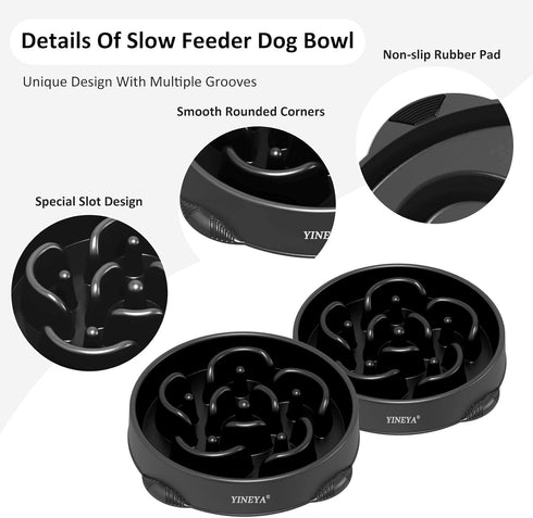 4 Cups Slow Feeder Dog Bowls for Large Breeds, Dog Puzzle Feeder, Black Slow Eating Bowl, 1 Pcs