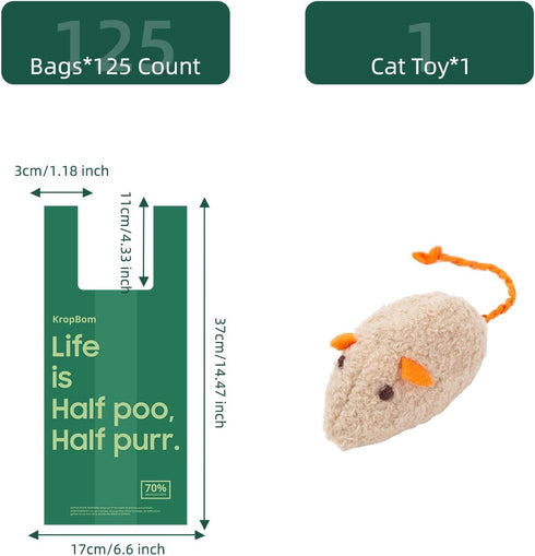 KropBom 125 Count 70% Cat Poop Bags with Handles, Disposable Litter Bags for Pet Poop, Extra-Thick Kitty Cat Waste Bags