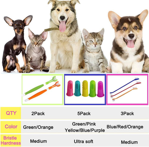 Zeyaa 10 Pack 2 3 5 Pack Pet Dog Toothbrush, Triple Head Pet Toothbrushes Double Head Tooth Brush Finger Rubber