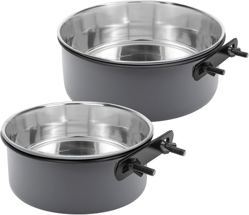 Dog Crate Bowls, 2 Pack Stainless Steel Hanging Water Food Bowls with Clamp, Anti-Spill for Small Medium Large Dogs