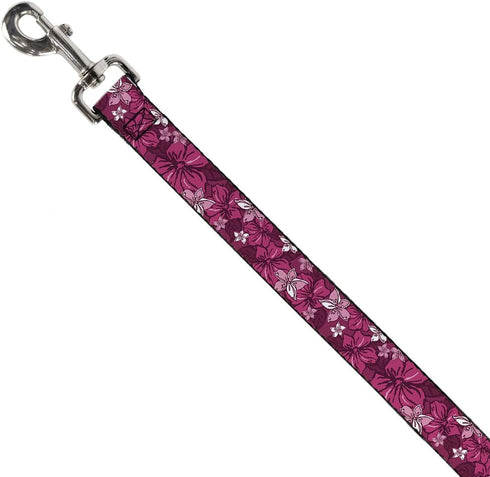Dog Leash Hibiscus Collage Pink Shades 6 Feet Long 0.5 Inch Wide