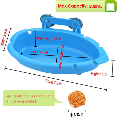 Bird Bath for Cage - Small Tub Bowl for Parrot/Parakeets/Cockatiels/Canary/Budgerigar Shower (Blue)