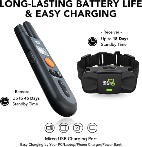 DOG CARE Dog Training Collar with Remote, 1800FT Rechargeable Dog Bark Collar with Beep Vibration Shock Modes, Rainproof