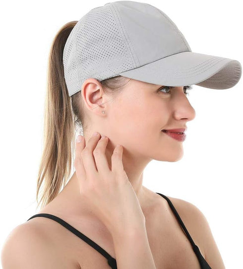 Womens Criss Cross Ponytail Hat, Quick Drying Baseball Cap with UV Protection