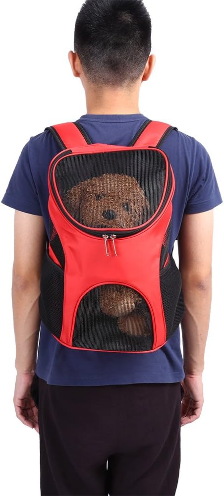 Pet Carrier Backpack, Dog Front Carrier, Cat Backpack Carrier for Traveling, Hiking, Cycling with Ventilated Mesh (Red)