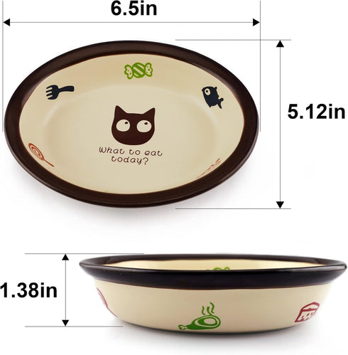 Oval Ceramic Cat Food Bowl, Cute Cartoon Pattern, Basic Dog & Cat Bowl, Small Pet Feeding Dishes, Dishwasher Safe